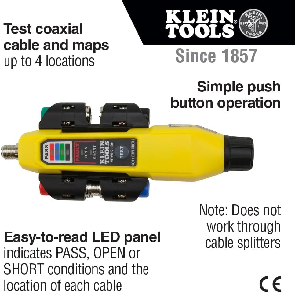 VDV512-101 Explorer 2 Coax Tester Kit, Includes Cable Tester / Wire Tracer / Coax Mapper with Remotes to Test up to 4 Locations