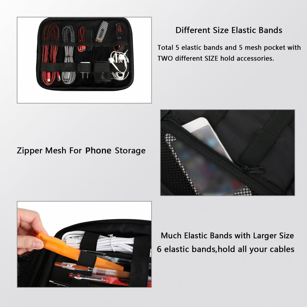 Electronics Organizer Travel Case, Water Resistant Cable Organizer Bag for Travel Essentials, Gifts for Men, Storage Bag for Camera Accessories, Phone, Cord & Tablet, Black