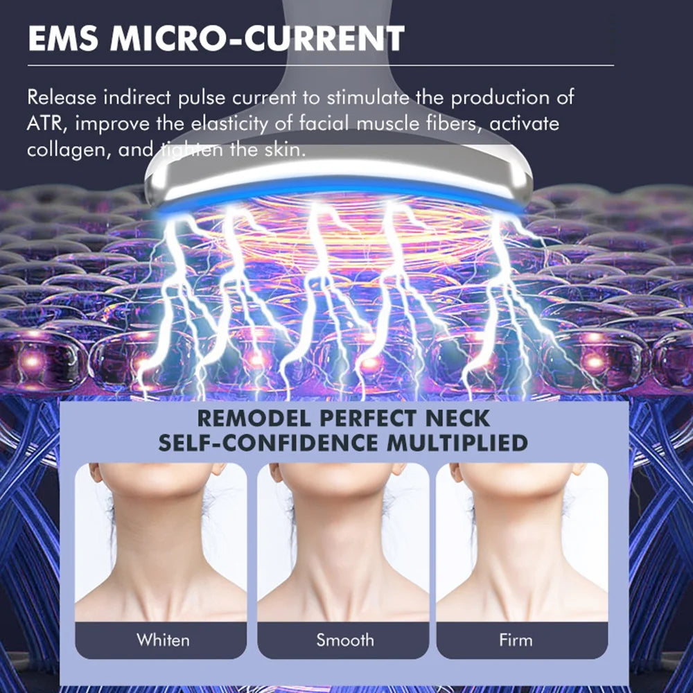 Facial and Neck Beauty Device, Skin Care Face Massager, Multifunctional 6 in 1 Light Therapy Face Sculpting Tool with Vibration, Thermal, Cooling, Microcurrent for Skin Care Routine at Home