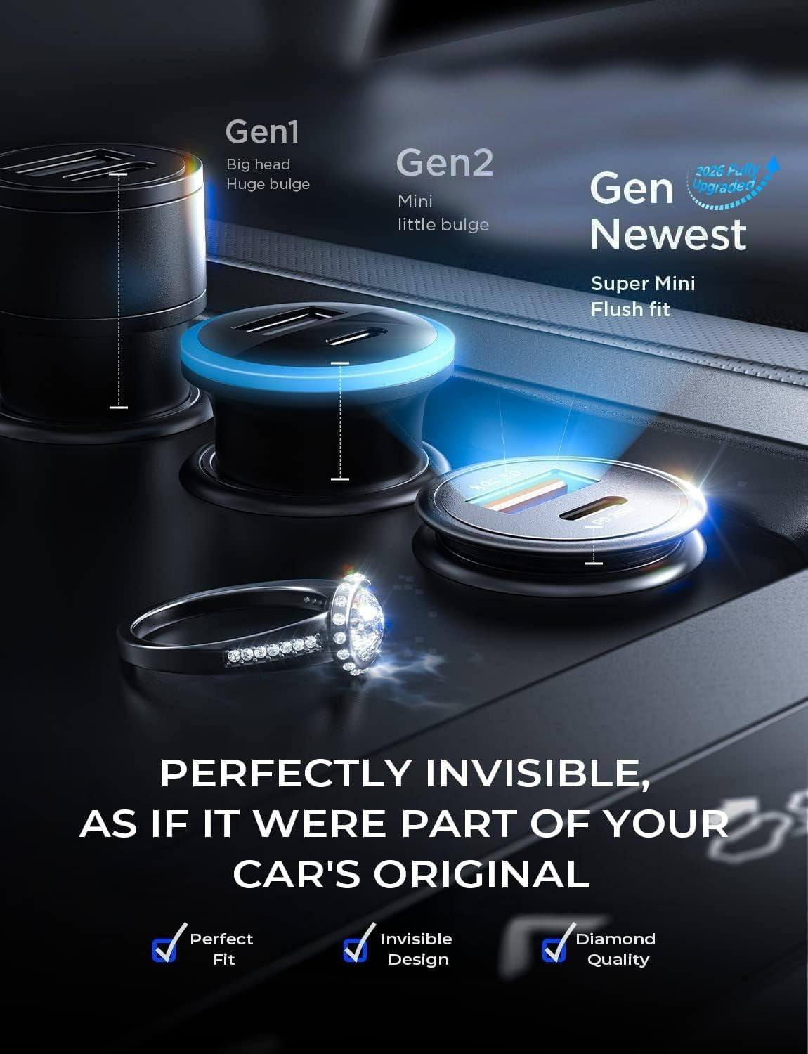 67.5W [Mini&Metal] Cigarette Lighter Adapter Car Charger USB C Fast Charging, PD&QC Cigarette Lighter USB Charger 12V Outlet Plug Socket for Iphone 17 16 15 14 Pro Max, Samsung S26 S25