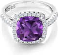 2-3 Cttw Gemstone Birthstone and White Moissanite Halo Solitaire Engagement Ring for Women | 925 Sterling Silver | Cushion Cut 8MM | Wedding Anniversary Promise | Size 5-9