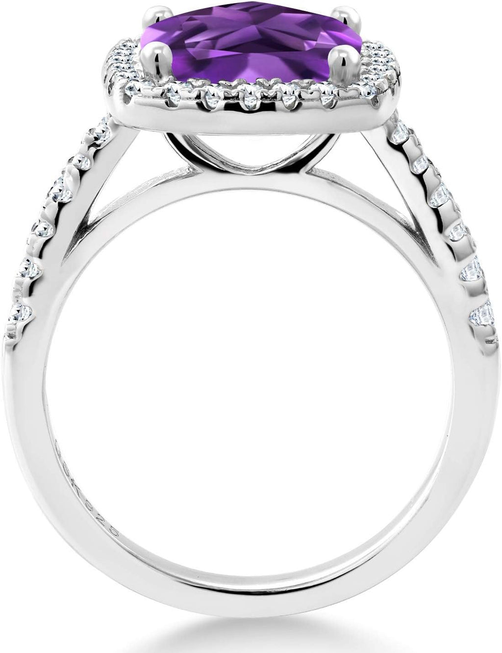 2-3 Cttw Gemstone Birthstone and White Moissanite Halo Solitaire Engagement Ring for Women | 925 Sterling Silver | Cushion Cut 8MM | Wedding Anniversary Promise | Size 5-9