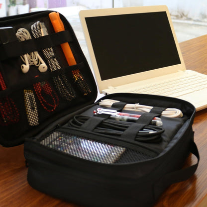 Electronics Organizer Travel Case, Water Resistant Cable Organizer Bag for Travel Essentials, Gifts for Men, Storage Bag for Camera Accessories, Phone, Cord & Tablet, Black